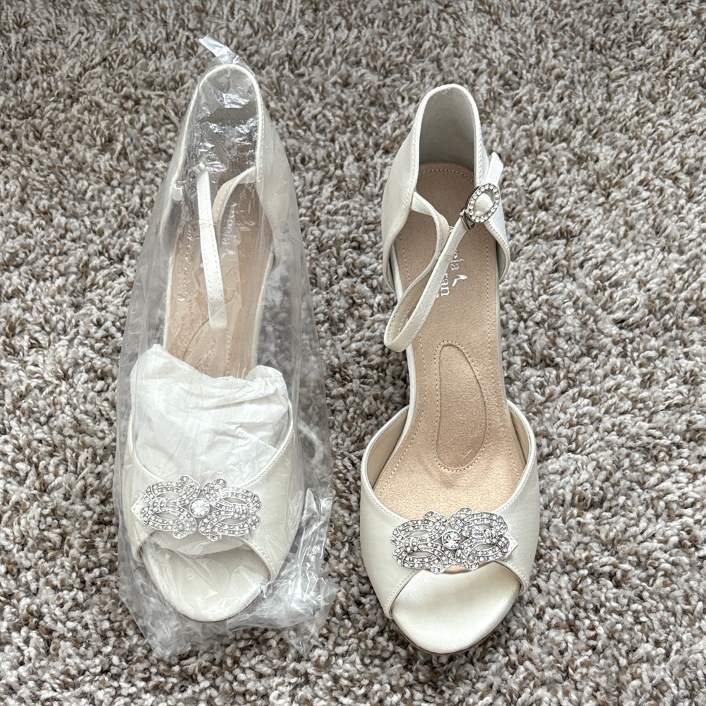 Touch Ups Ivory Peep-Toe Heels with Sparkling Embellishment